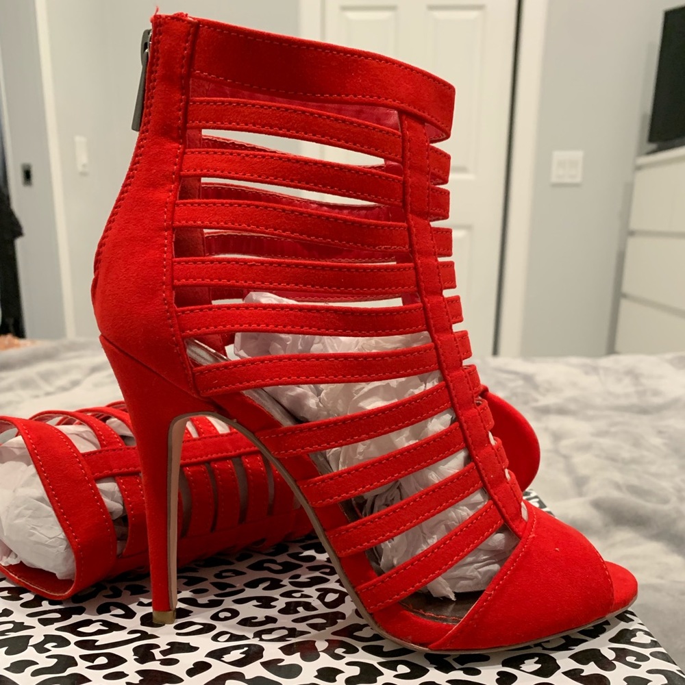 Red strappy heels